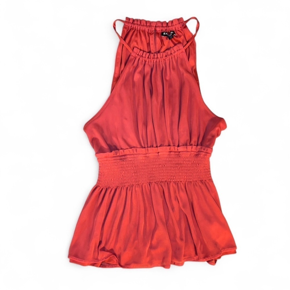Express XS Coral Peplum Sleeveless Blouse Smocked